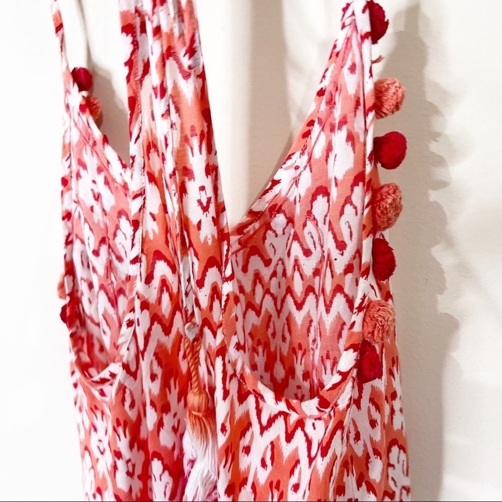 Christophe Sauvat Coral Printed Pom Pom Tasseled Adjustable Tank Top Size Small - Picture 6 of 9